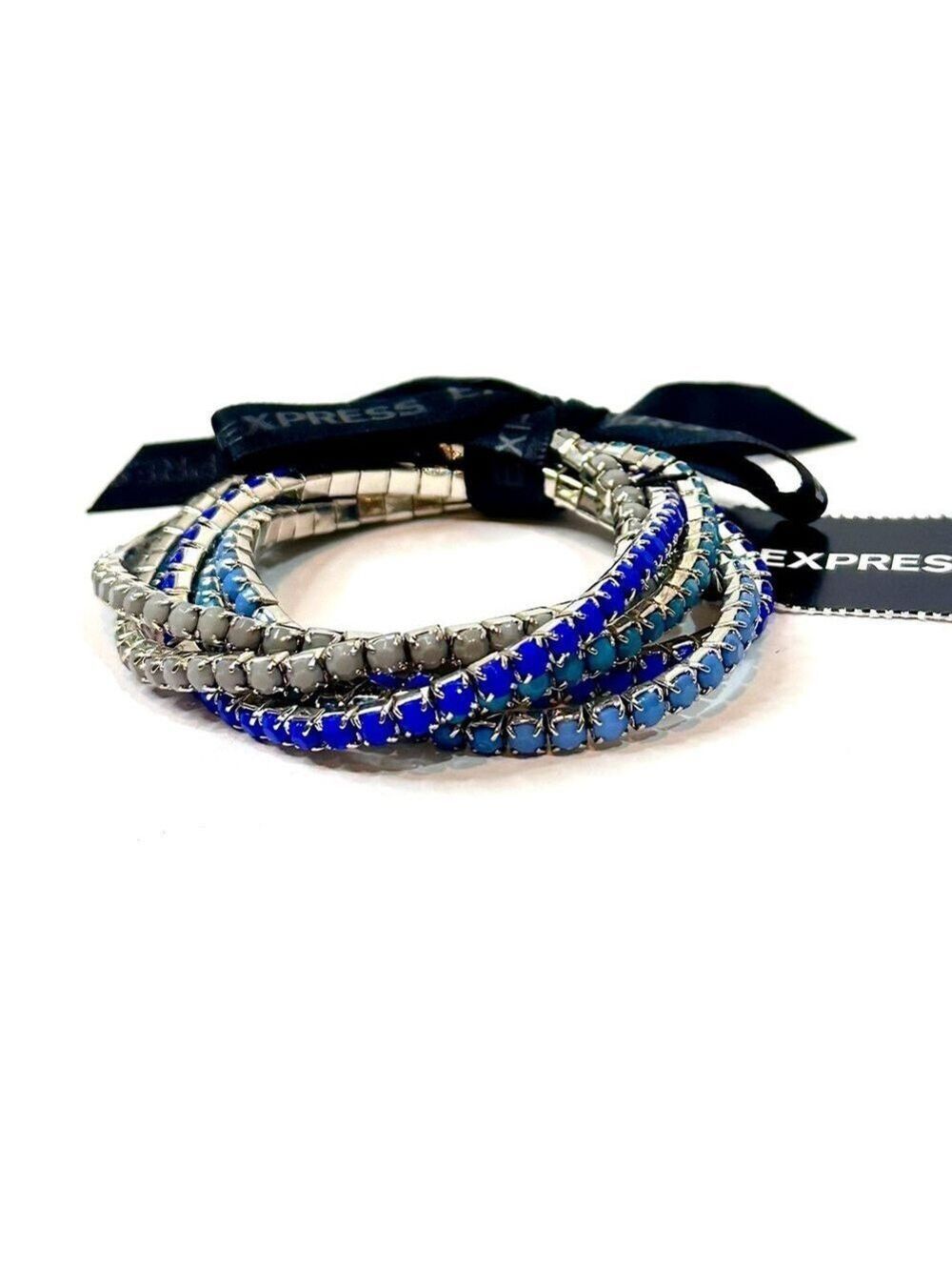 Express Set 5 Stretch Bracelets Blue Gray Silver NWT